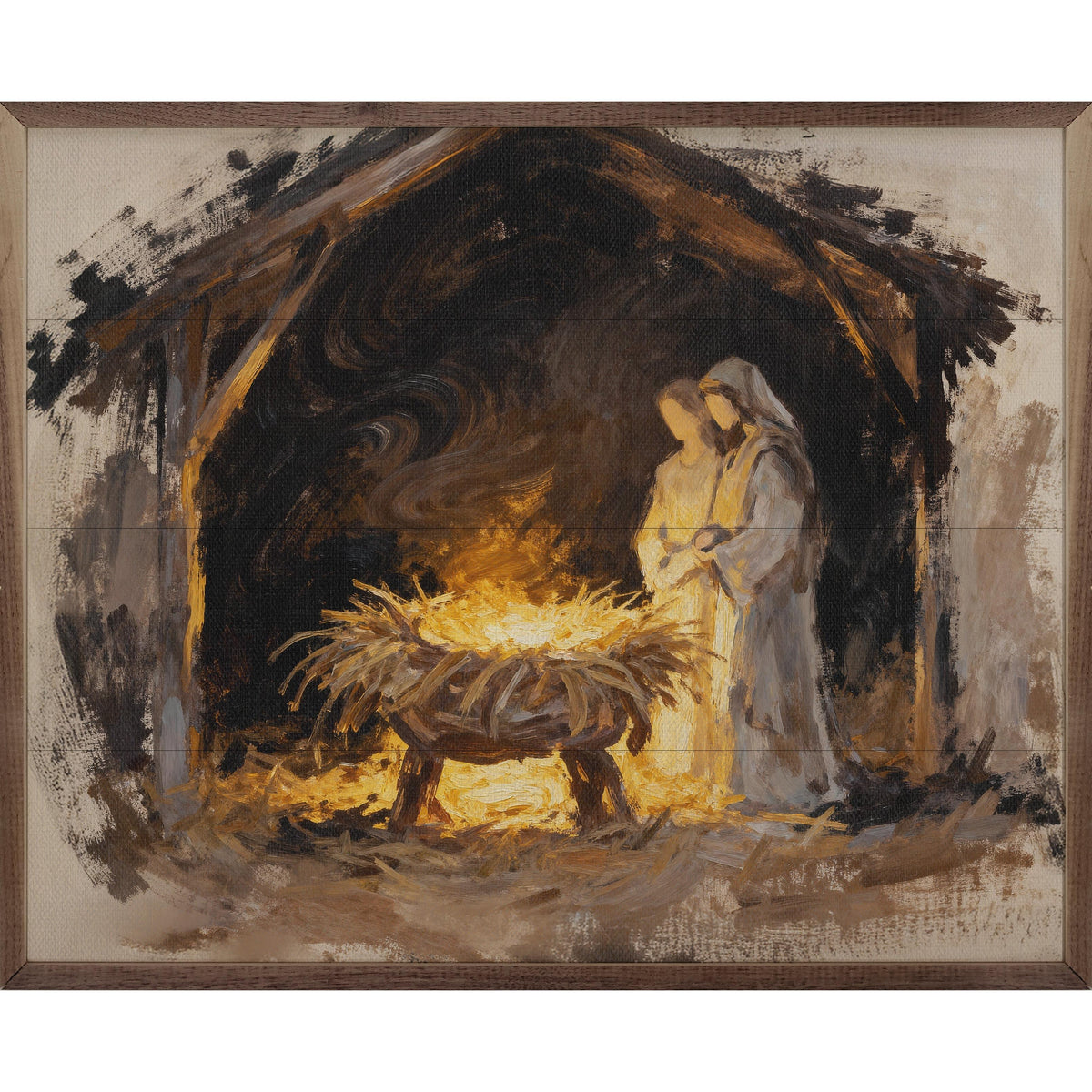 Holy Night Large Manger Printed and Framed Wall Sign