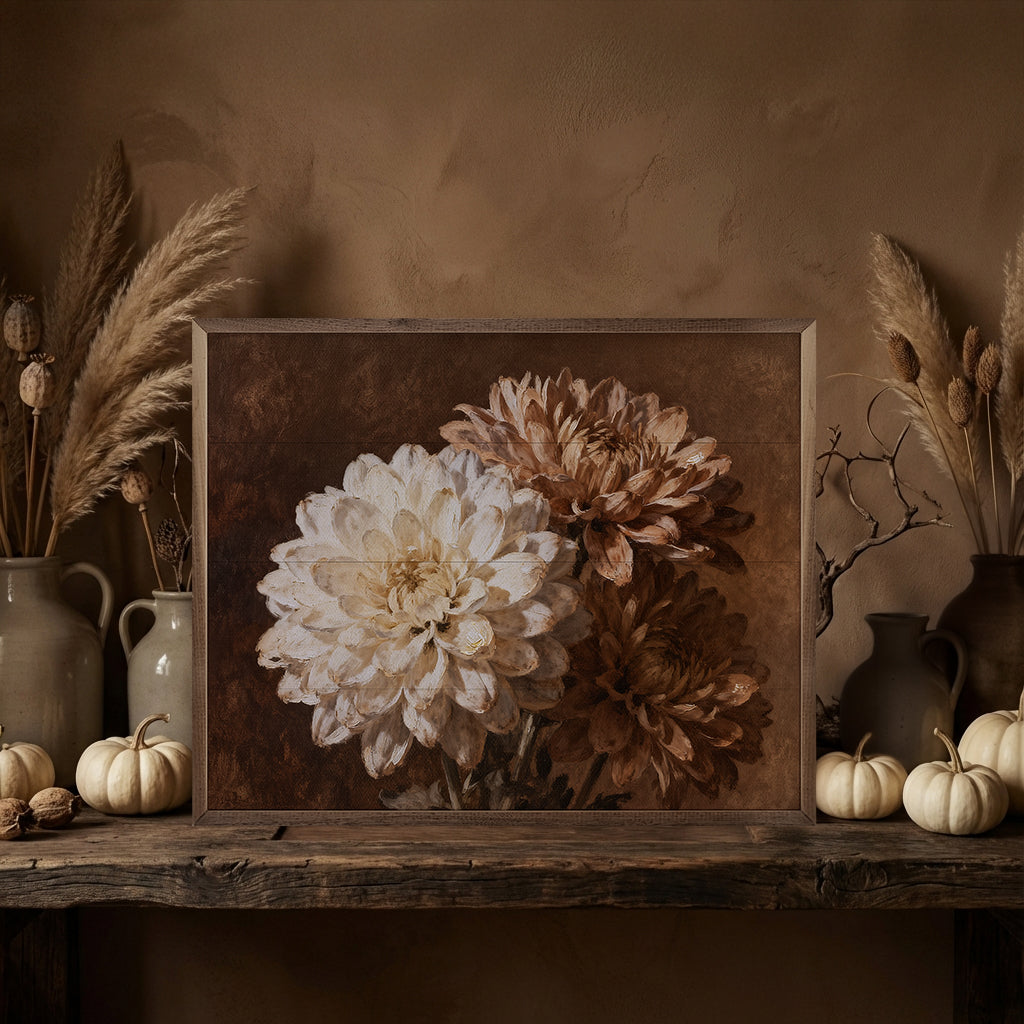 Three Mums Bouquet Printed and Framed Wall Sign