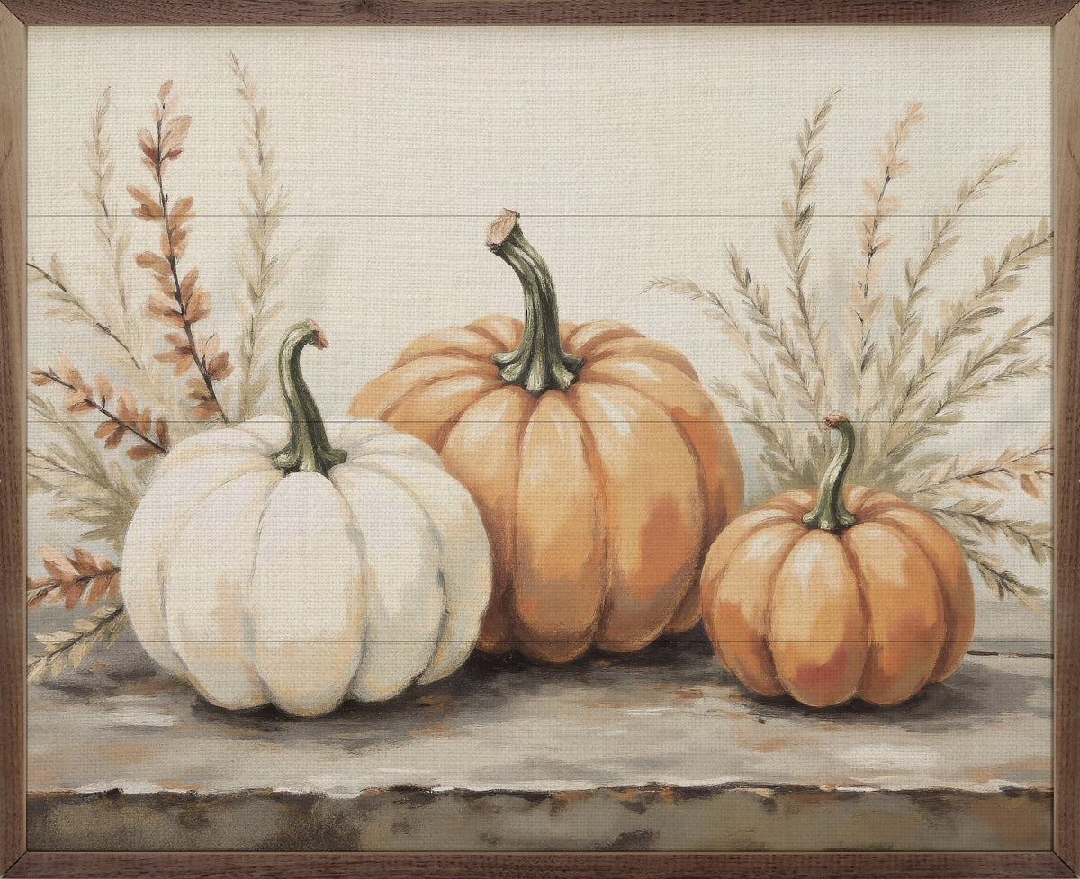 Pumpkins With Autumn Branches Printed and Framed Wall Sign