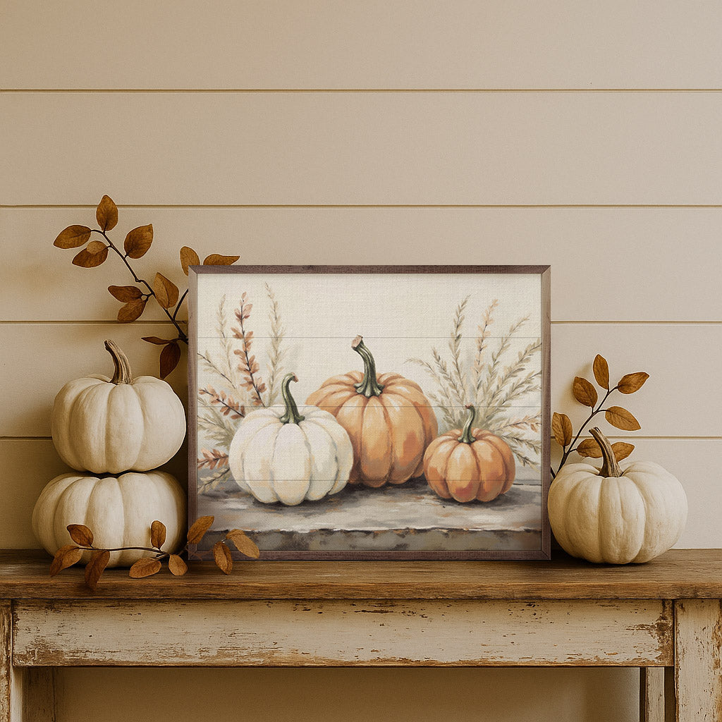Pumpkins With Autumn Branches Printed and Framed Wall Sign