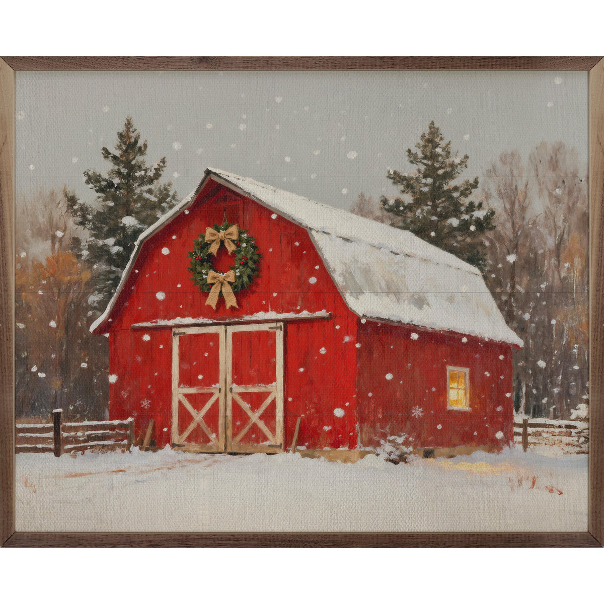 Red Holiday Barn Printed and Framed Wall Sign