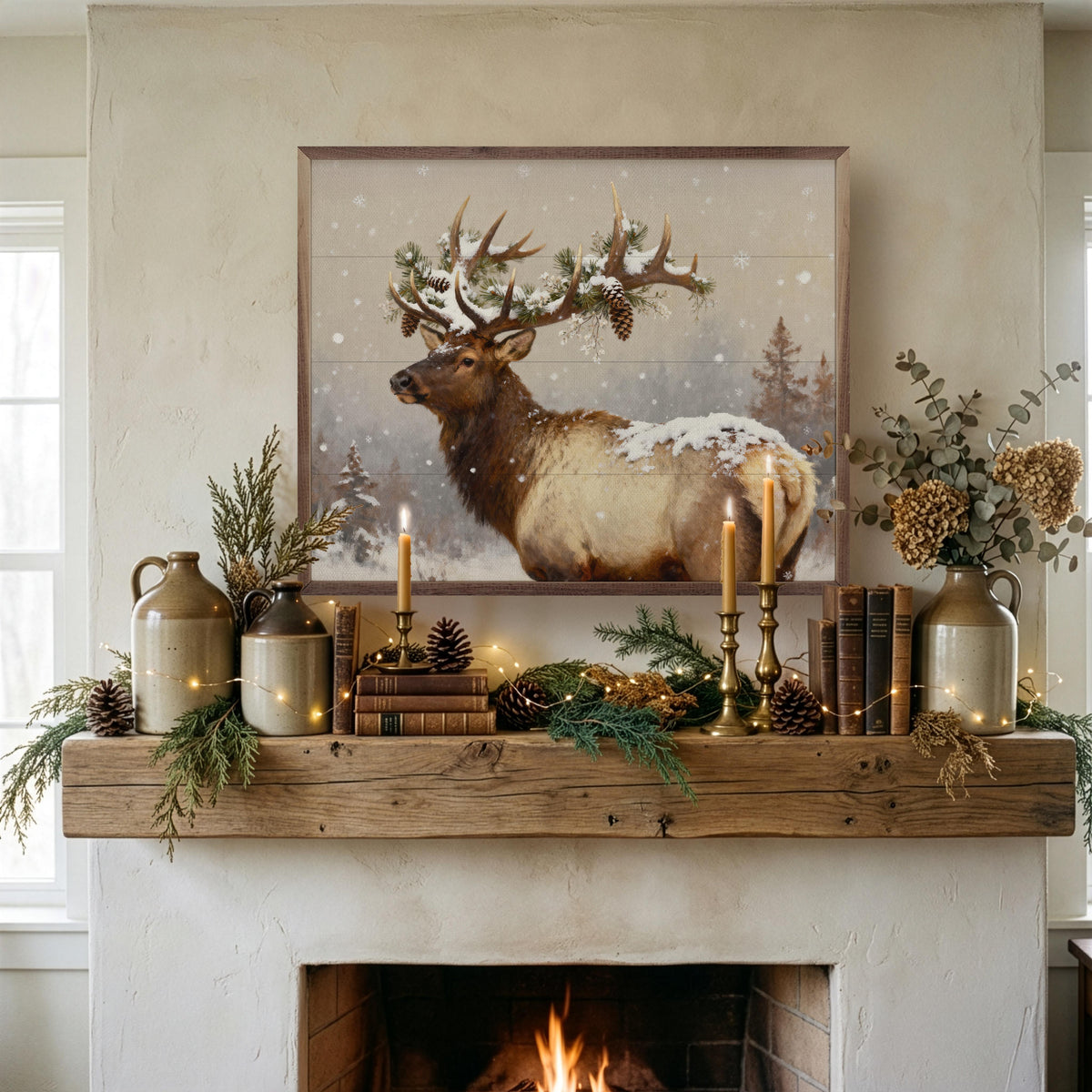 Holiday Elk Printed and Framed Wall Sign