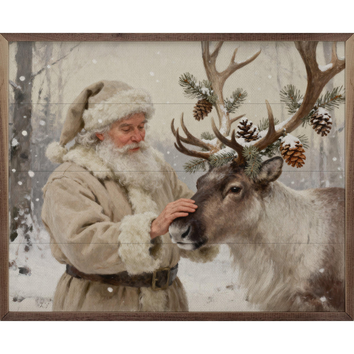 Santa And His Decorated Reindeer Printed and Framed Wall Sign