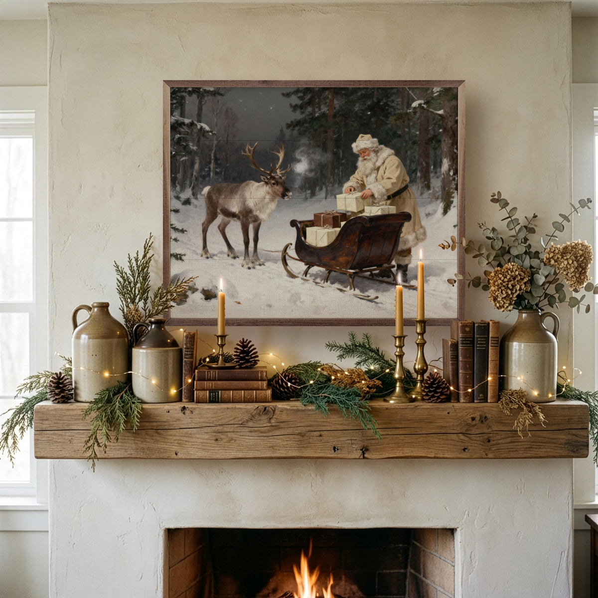 Santa's Sleigh In The Timber Printed and Framed Wall Sign