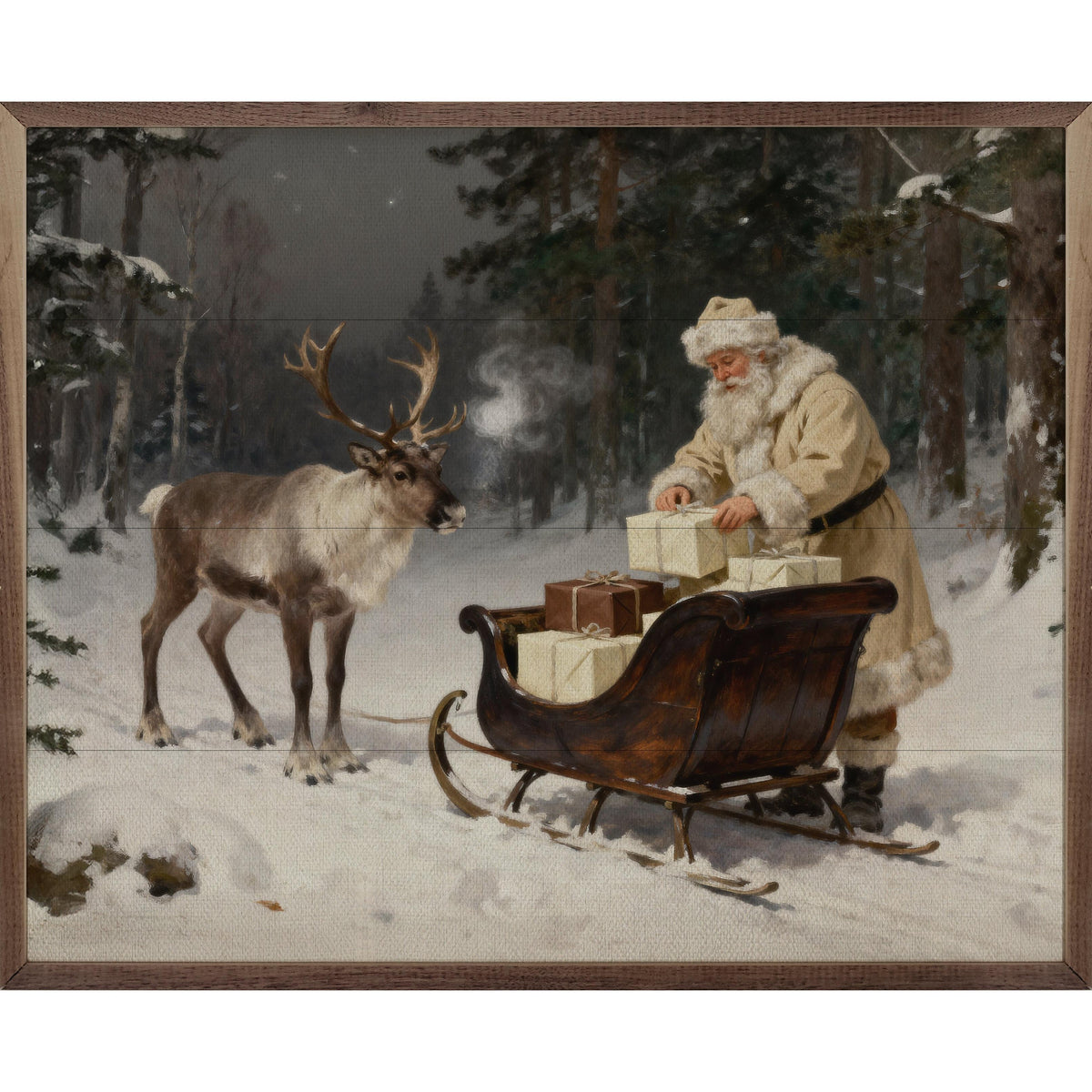 Santa's Sleigh In The Timber Printed and Framed Wall Sign