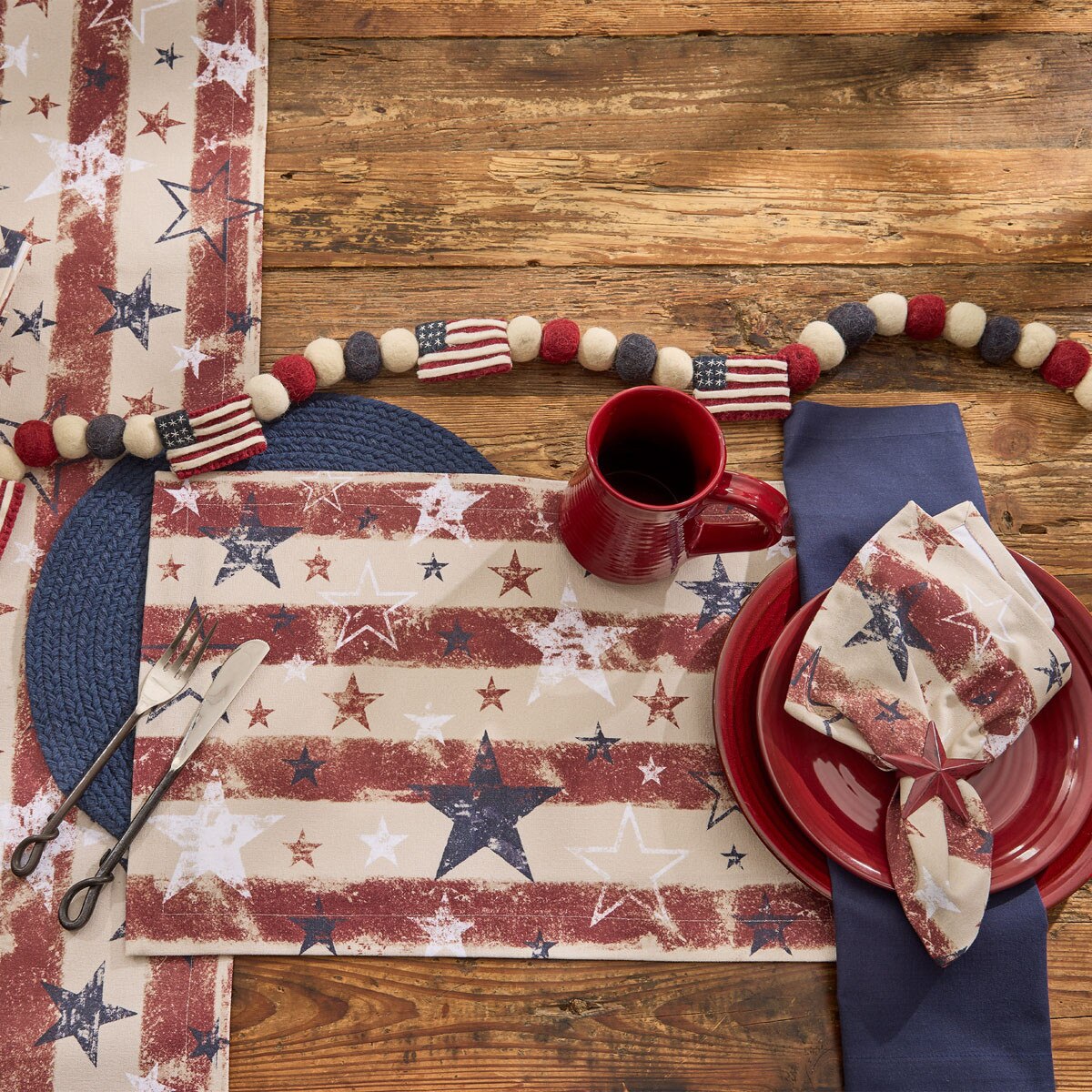 Distressed Flag Printed Table Runner 42" Long
