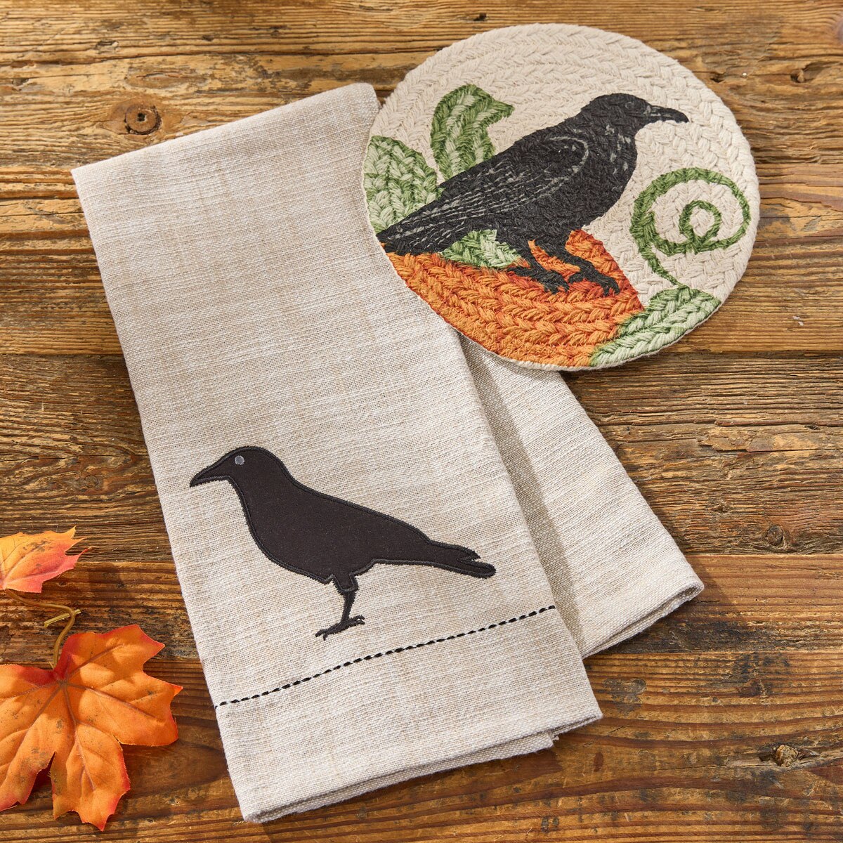 Applique Crow Dishtowel Decorative