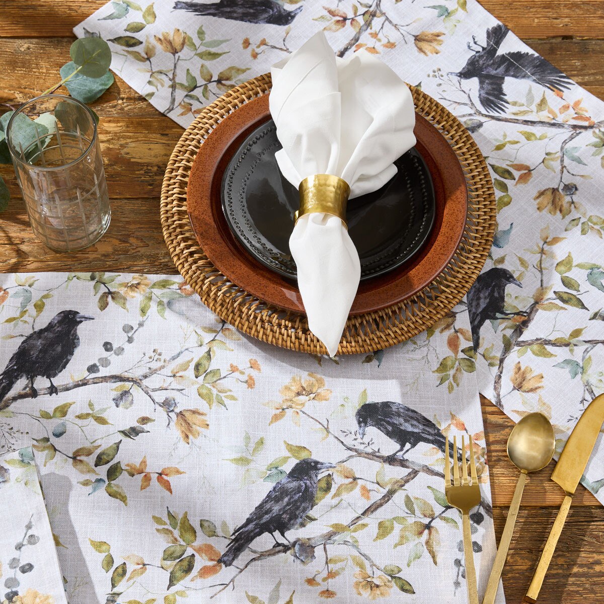 Charming Crow Printed Table Runner 36" Long