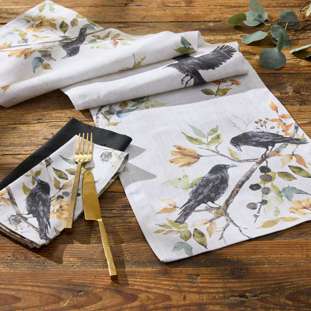 Charming Crow Printed Table Runner 54'' Long