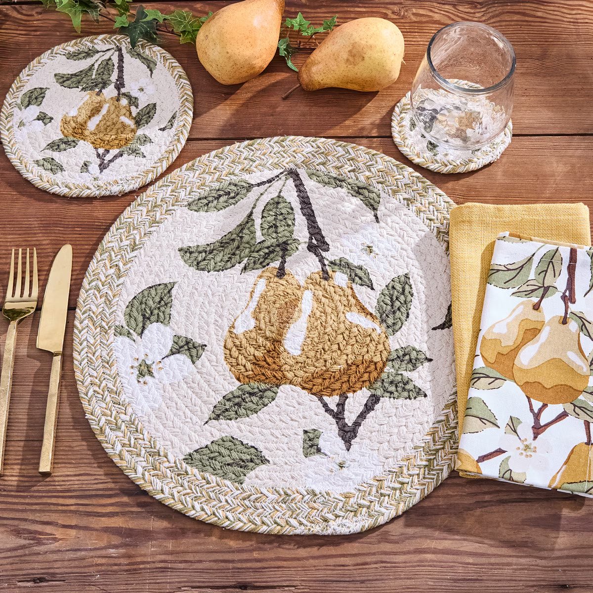 Golden Pear Braided Printed Placemat Round Set of 2