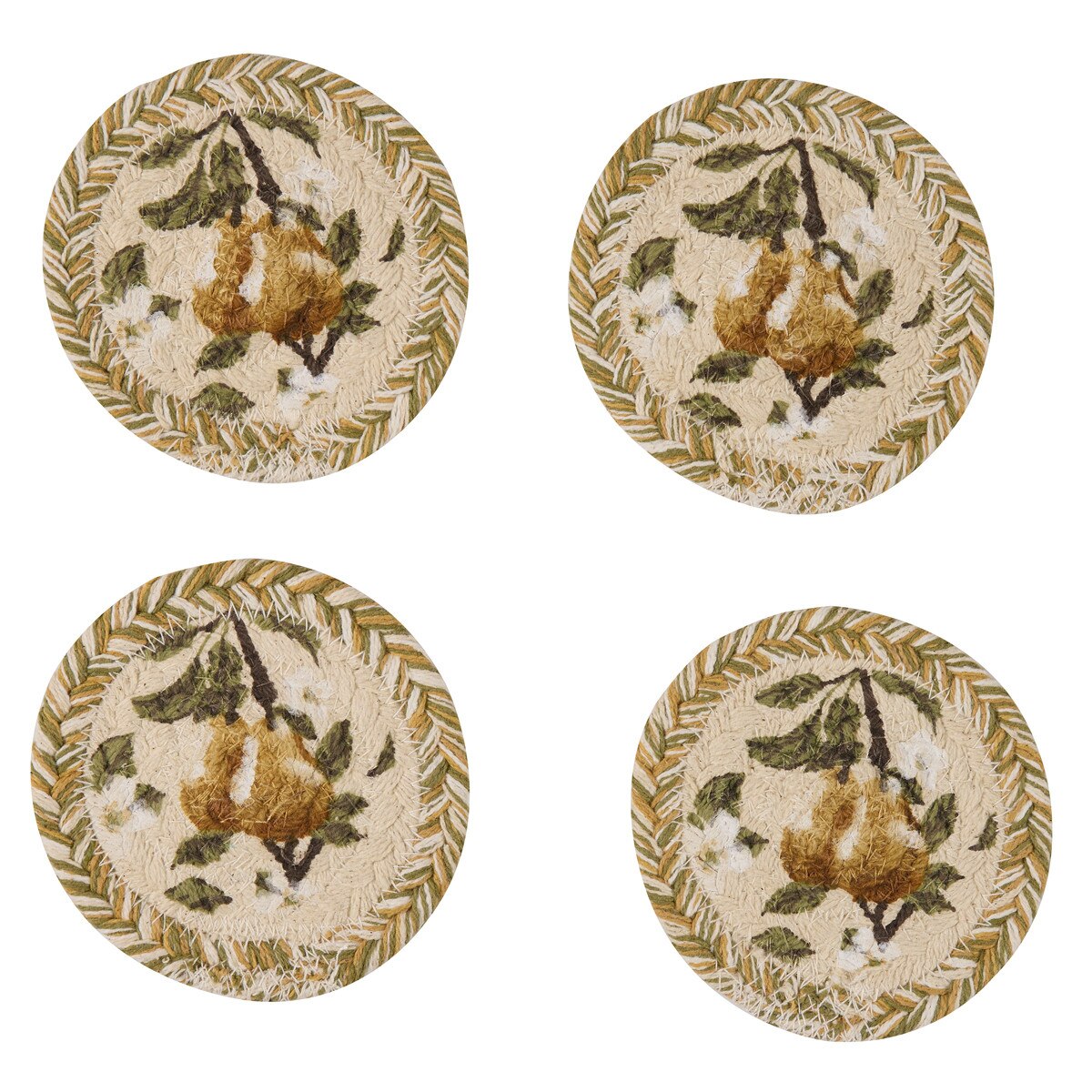 Golden Pear Braided & Printed Coaster Round Set of 4