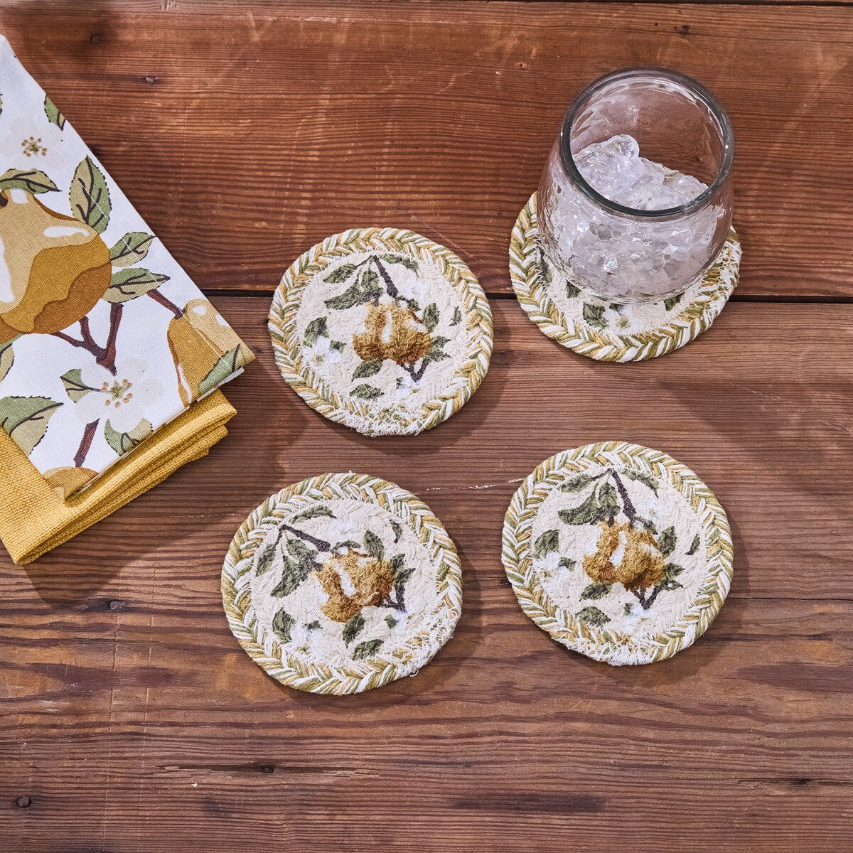 Golden Pear Braided & Printed Coaster Round Set of 4