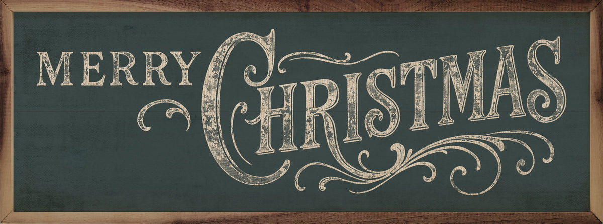 Merry Christmas Ornate Printed and Framed Wall Sign