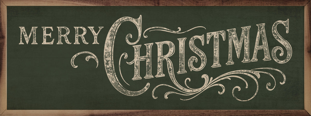 Merry Christmas Ornate Printed and Framed Wall Sign