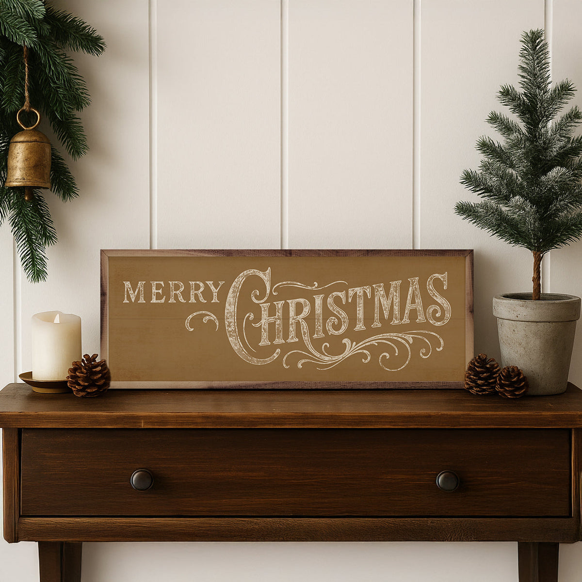 Merry Christmas Ornate Printed and Framed Wall Sign