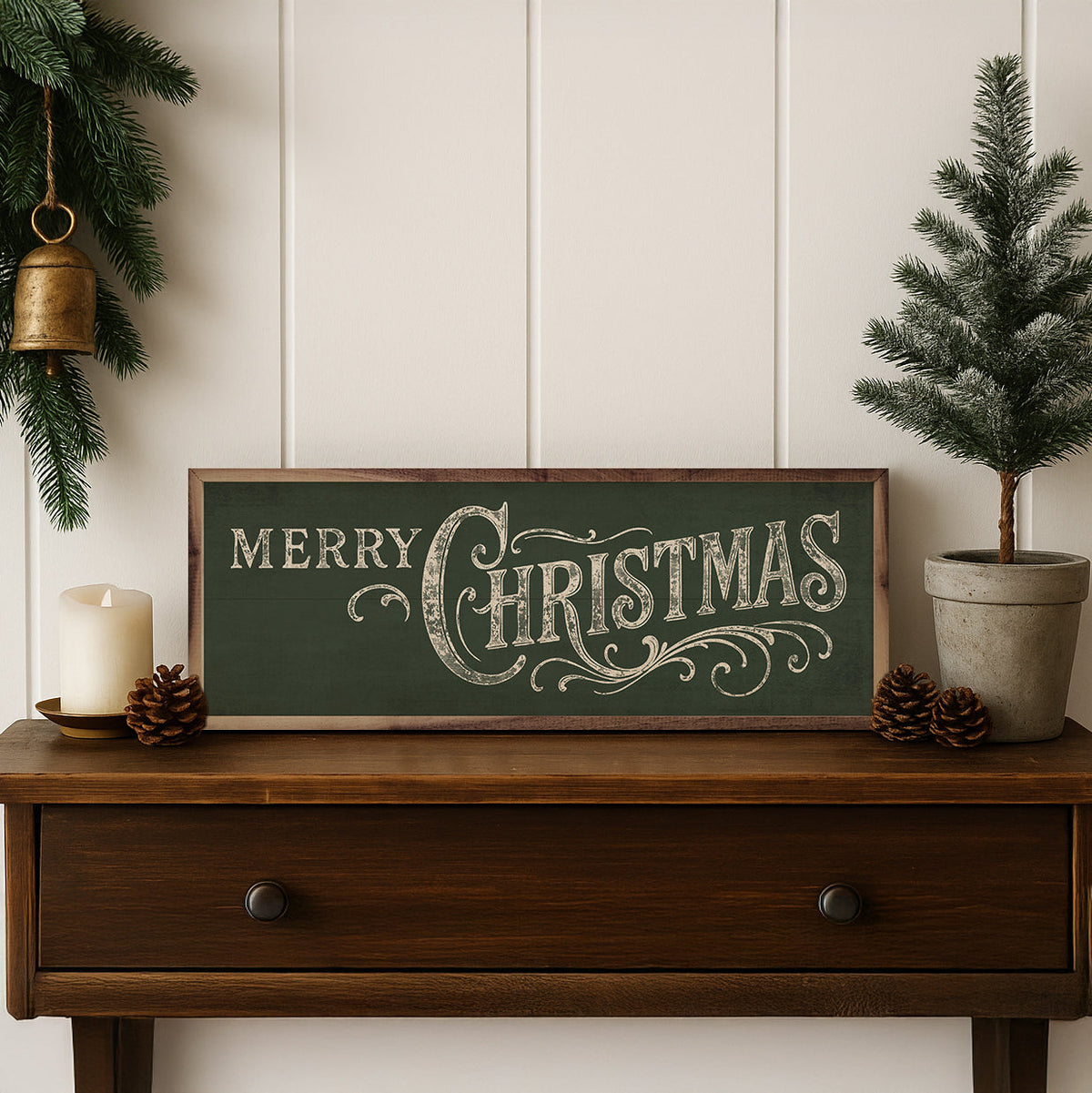 Merry Christmas Ornate Printed and Framed Wall Sign