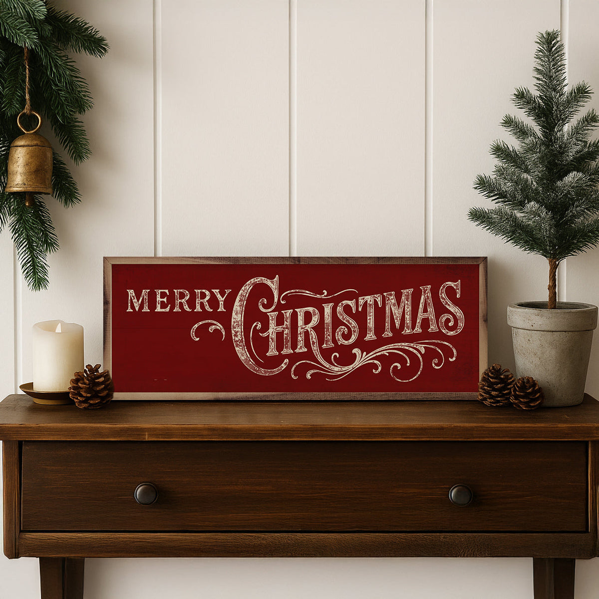 Merry Christmas Ornate Printed and Framed Wall Sign