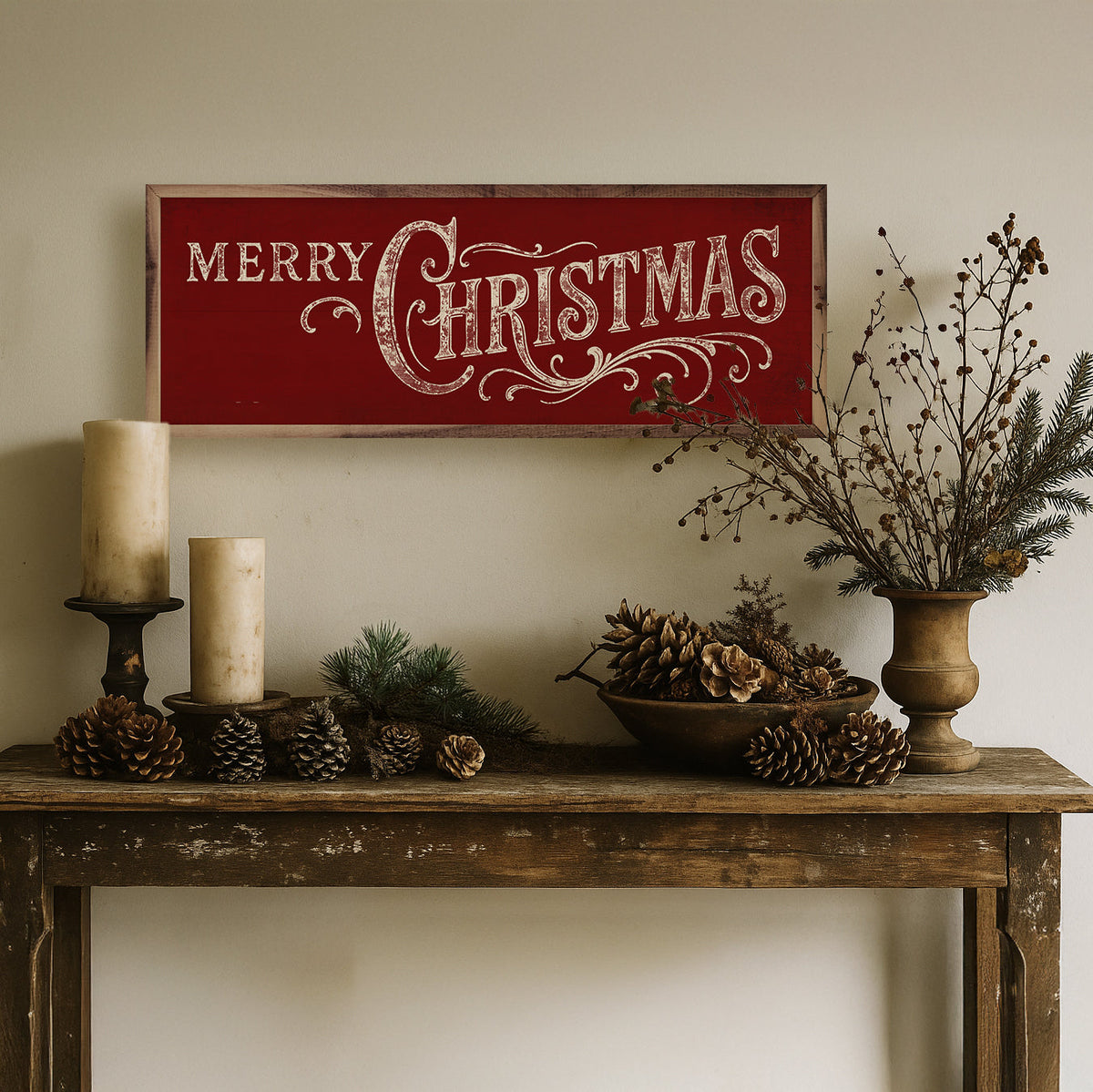 Merry Christmas Ornate Printed and Framed Wall Sign