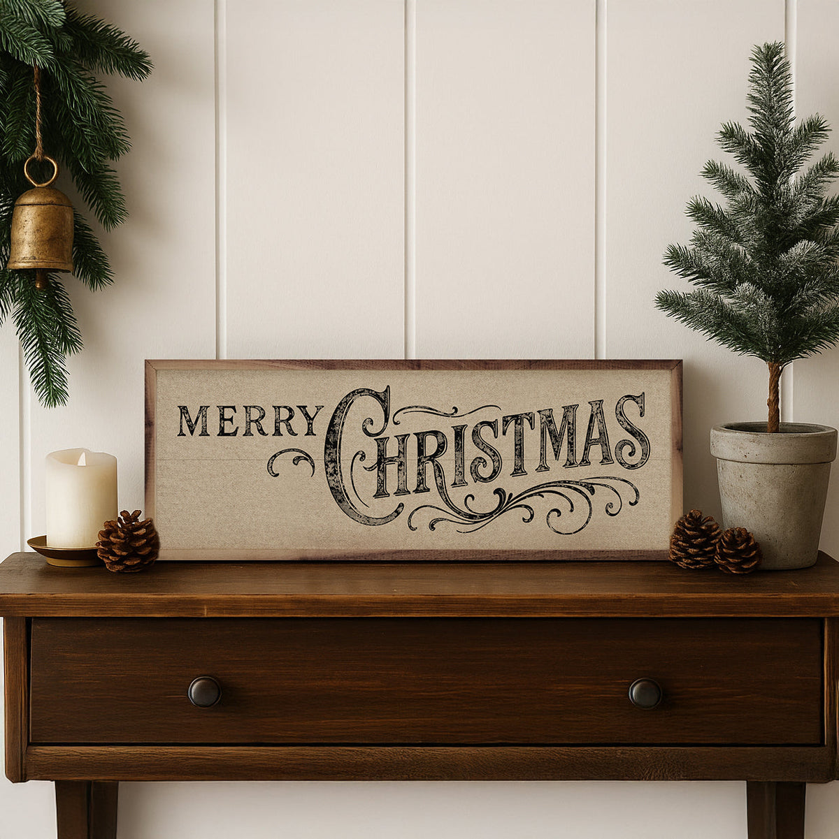 Merry Christmas Ornate Printed and Framed Wall Sign