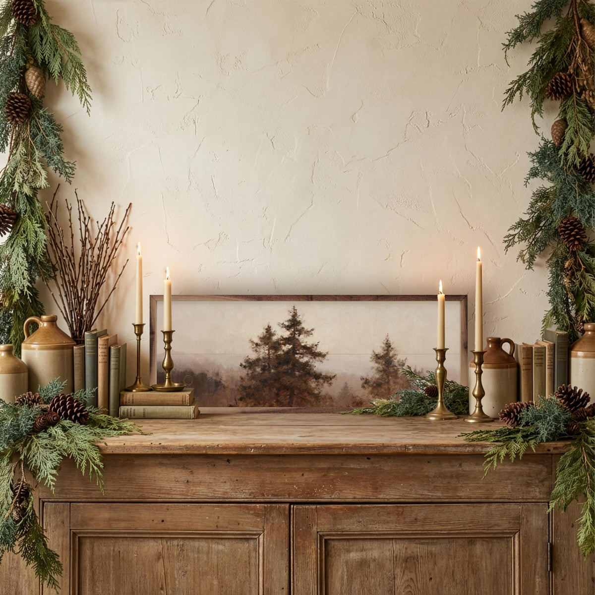 Pine Trees In Winter Timber Printed and Framed Wall Sign