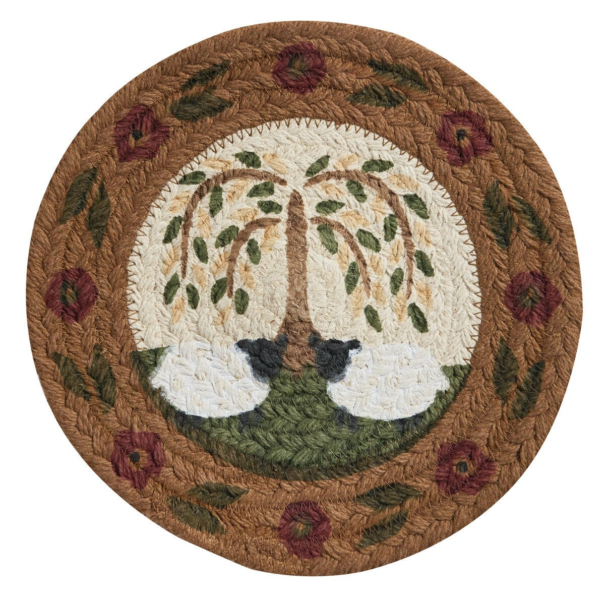 Willow & Sheep Braided & Printed Trivet 8" Diameter Round Set of 2