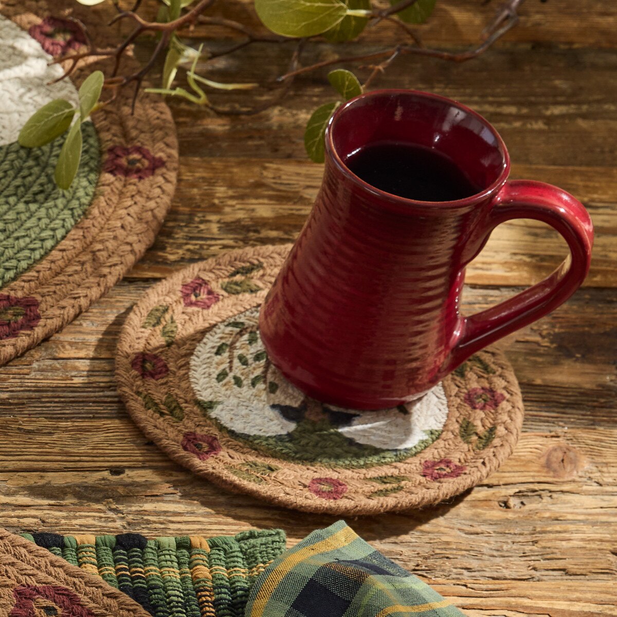 Willow & Sheep Braided & Printed Trivet 8" Diameter Round Set of 2