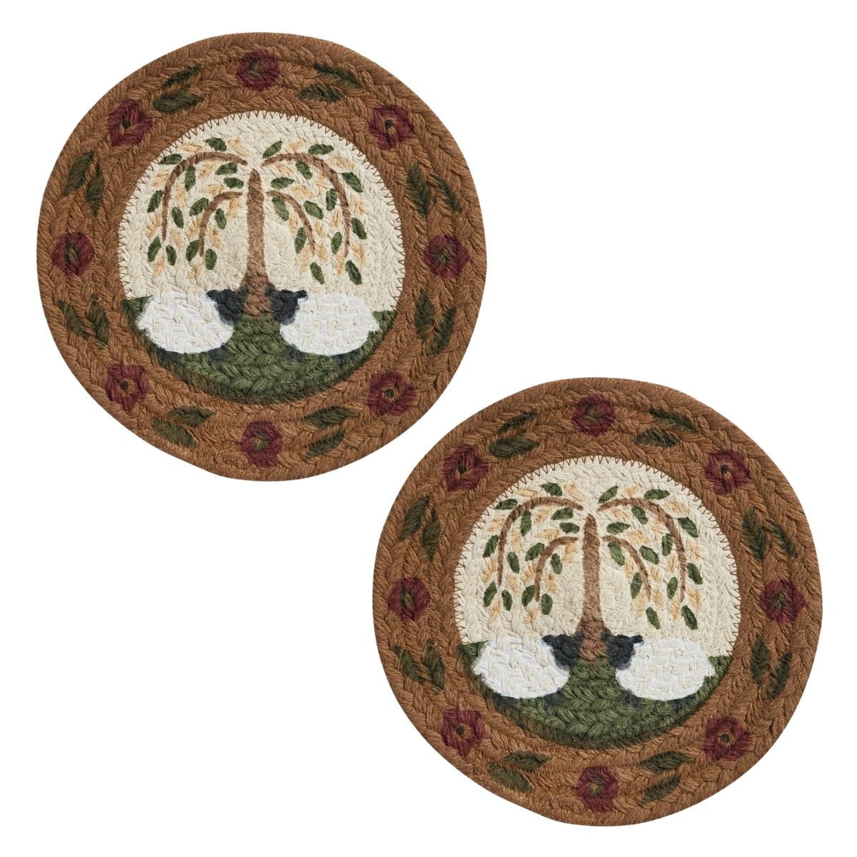 Willow & Sheep Braided & Printed Trivet 8" Diameter Round Set of 2