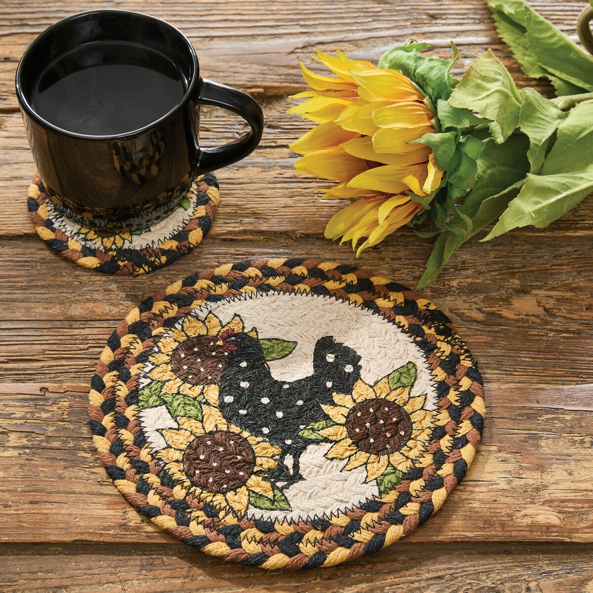 Henny Penny Braided & Printed Trivet 8" Diameter Round Set of 2