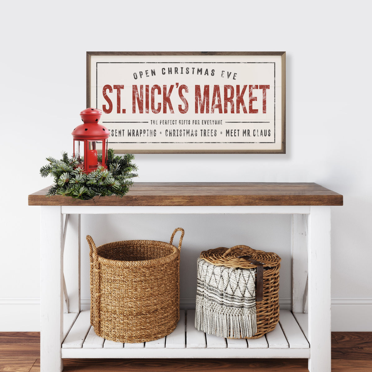 St. Nick's Market White Printed and Framed Wall Sign