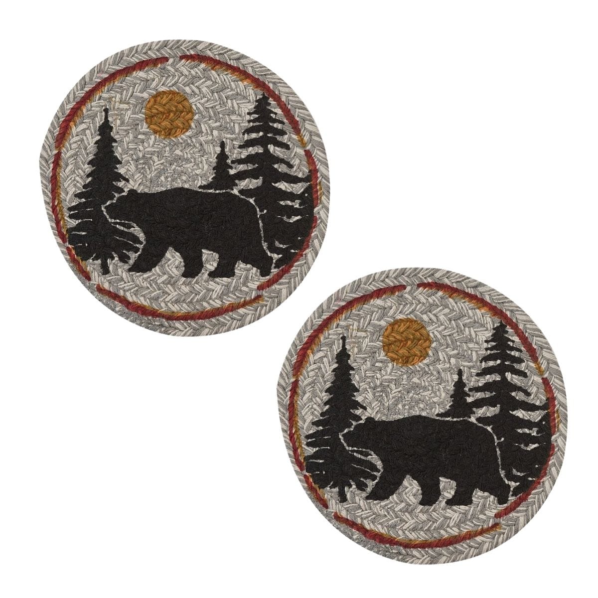 Park Designs Albemarle Black Bear Braided & Printed Trivet 8" Diameter Round Set of 2