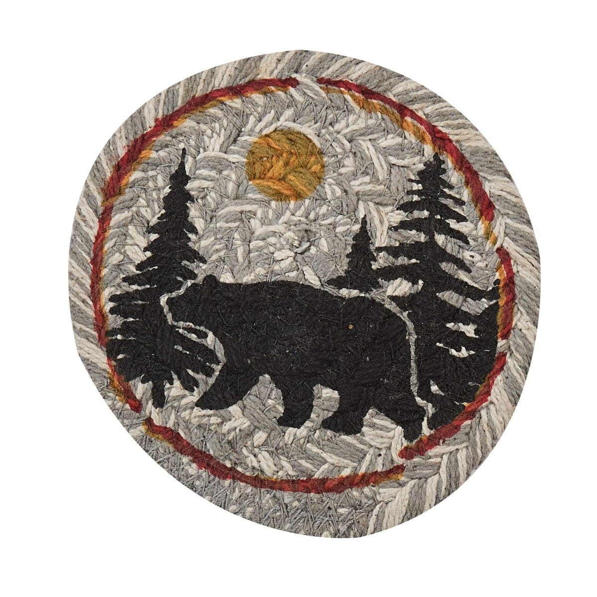 Albemarle Black Bear Braided & Printed Coaster Round Set of 4