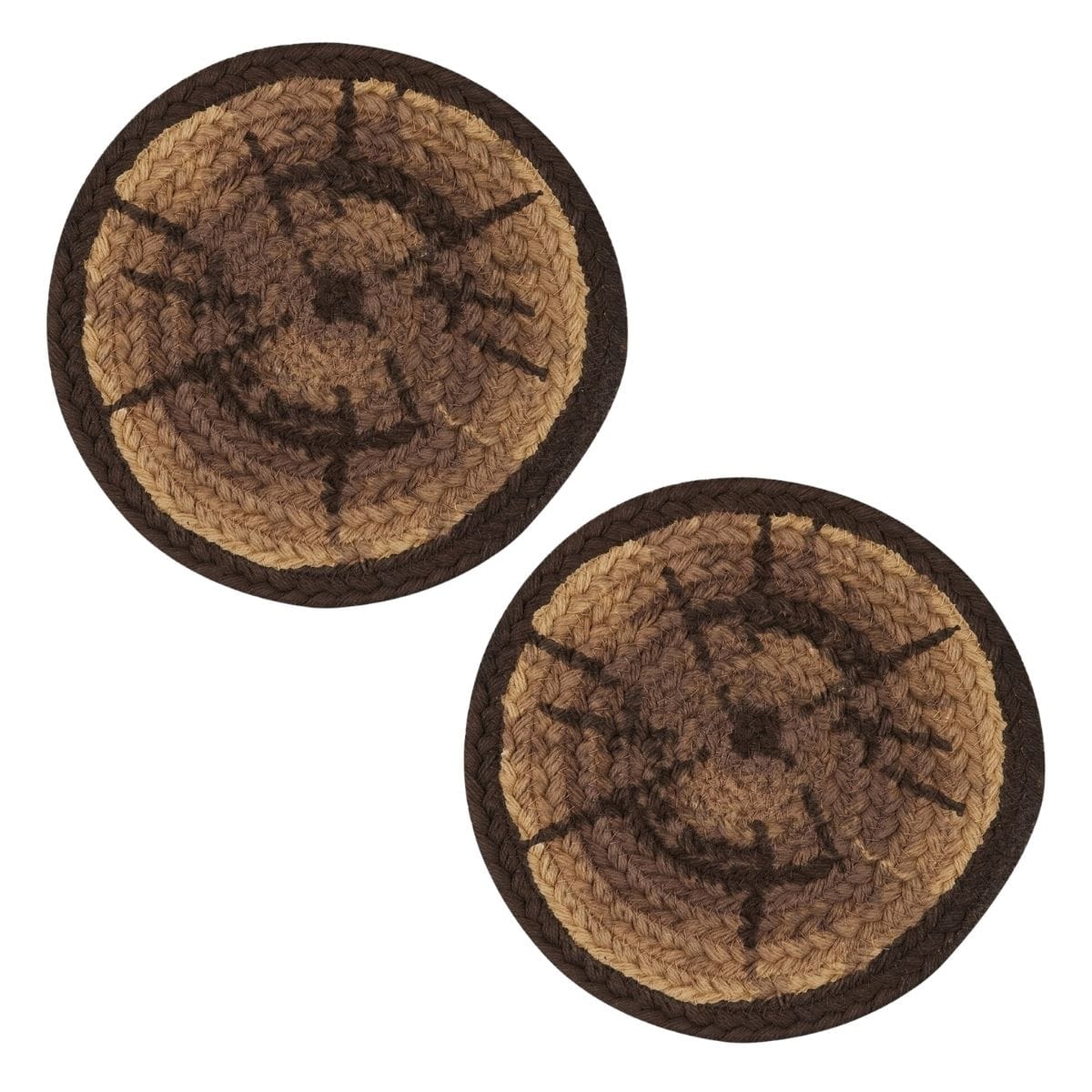 Wood Slices Braided & Printed Trivet 8" Diameter Round Set of 2