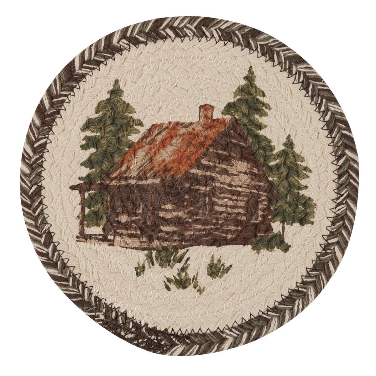 Cabin Braided & Printed Trivet 8" Diameter Round Set of 2
