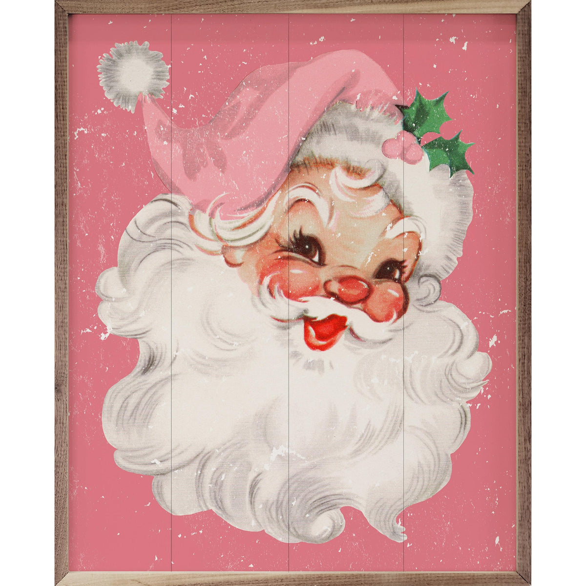 Pink Santa Printed and Framed Wall Sign