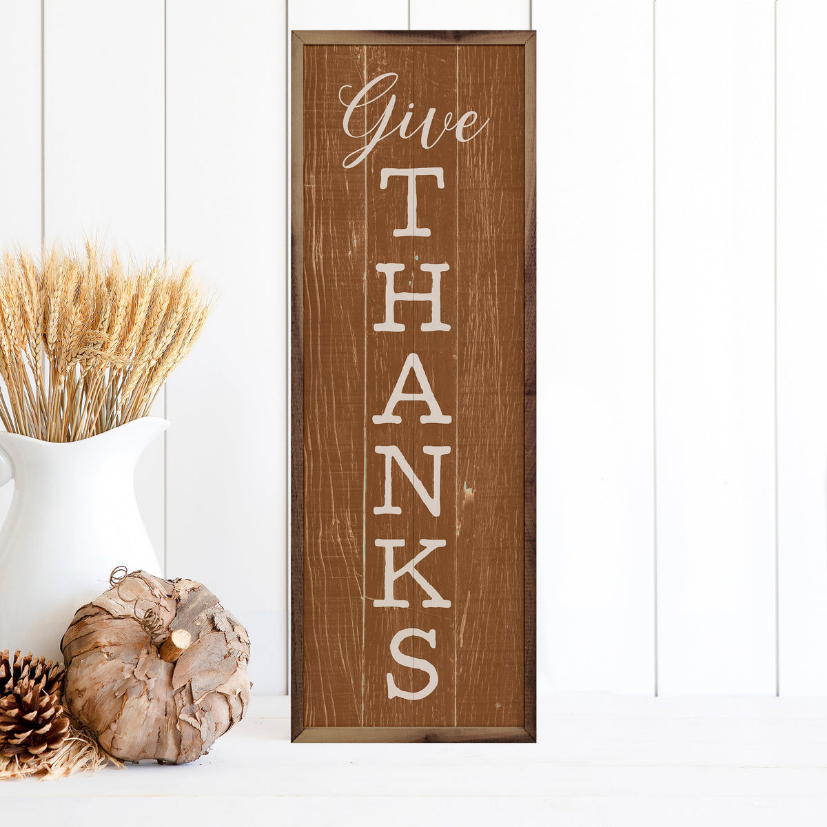 Give Thanks Orange Printed and Framed Wall Sign