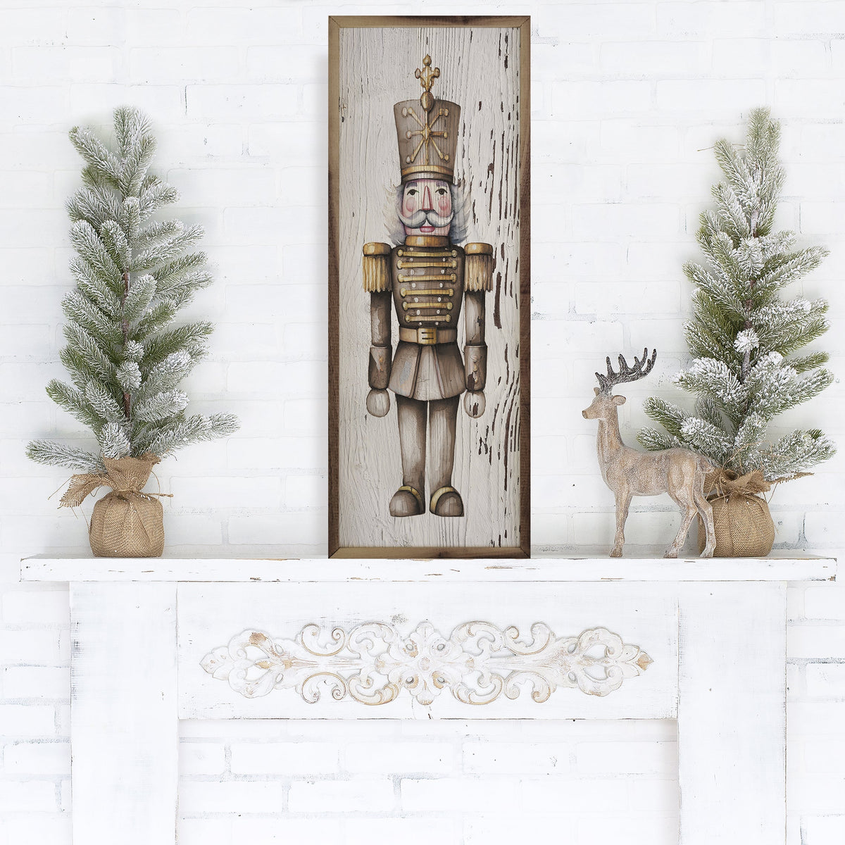 Gold Nutcracker Whitewash Printed and Framed Wall Sign