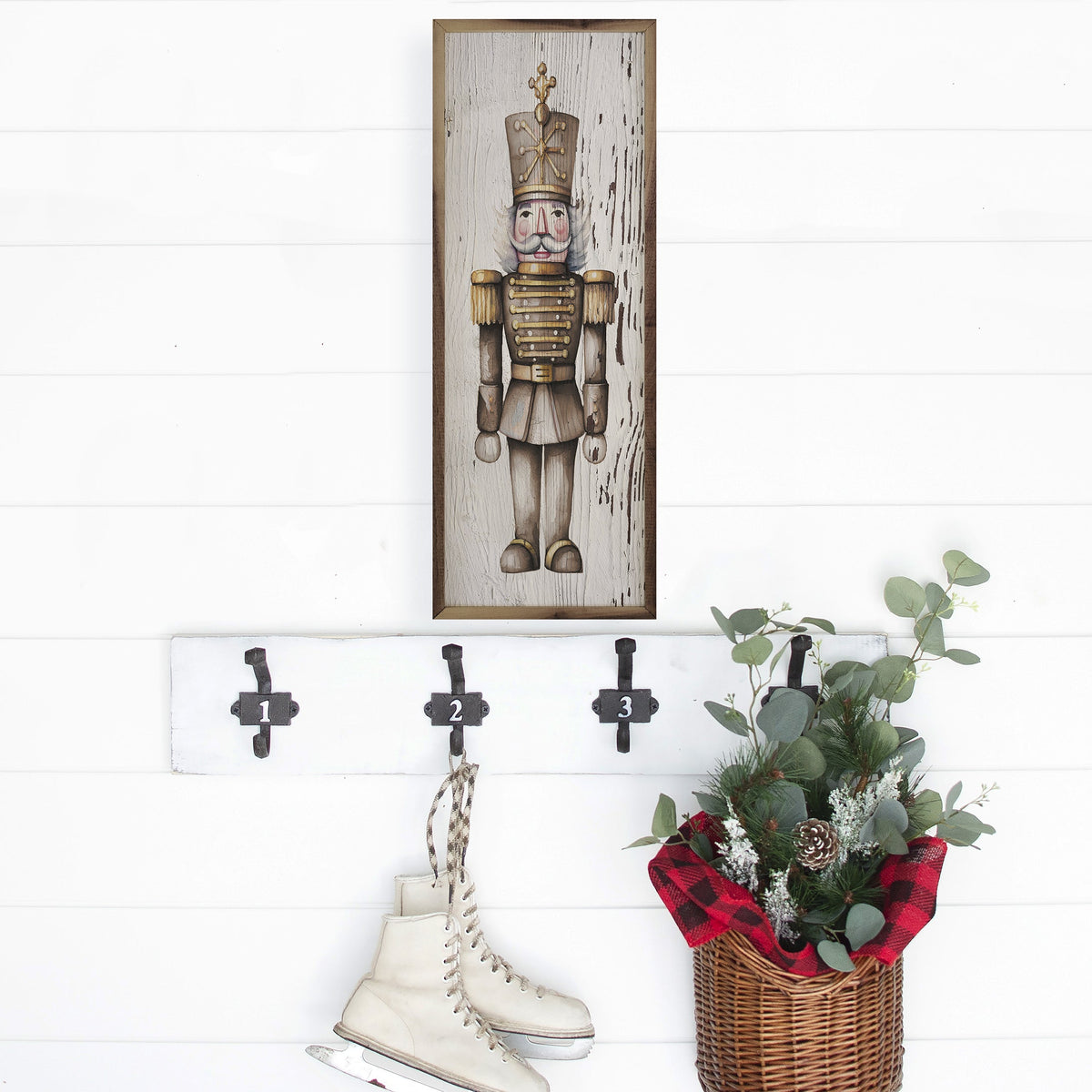 Gold Nutcracker Whitewash Printed and Framed Wall Sign