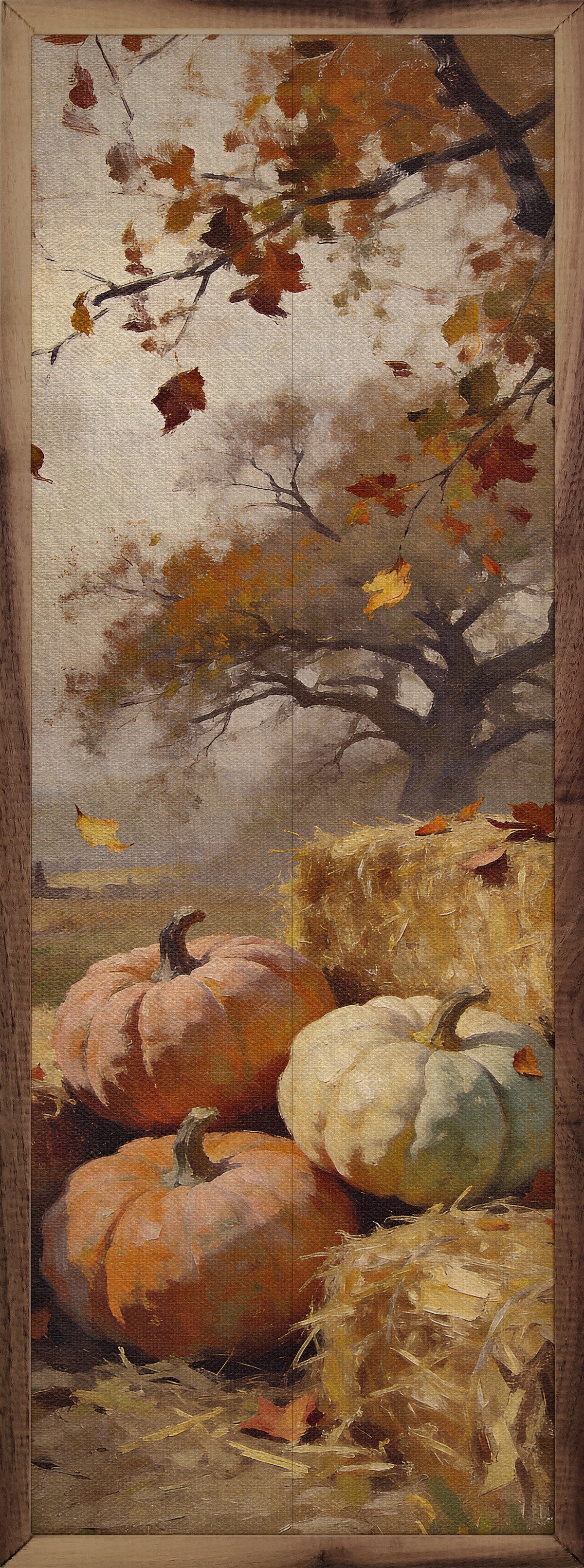 Pumpkins And Hay Harvest Scene Printed and Framed Wall Sign