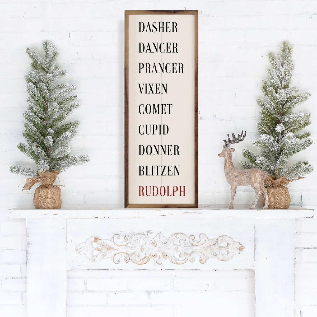 Santa's Reindeer White 2 Printed and Framed Wall Sign