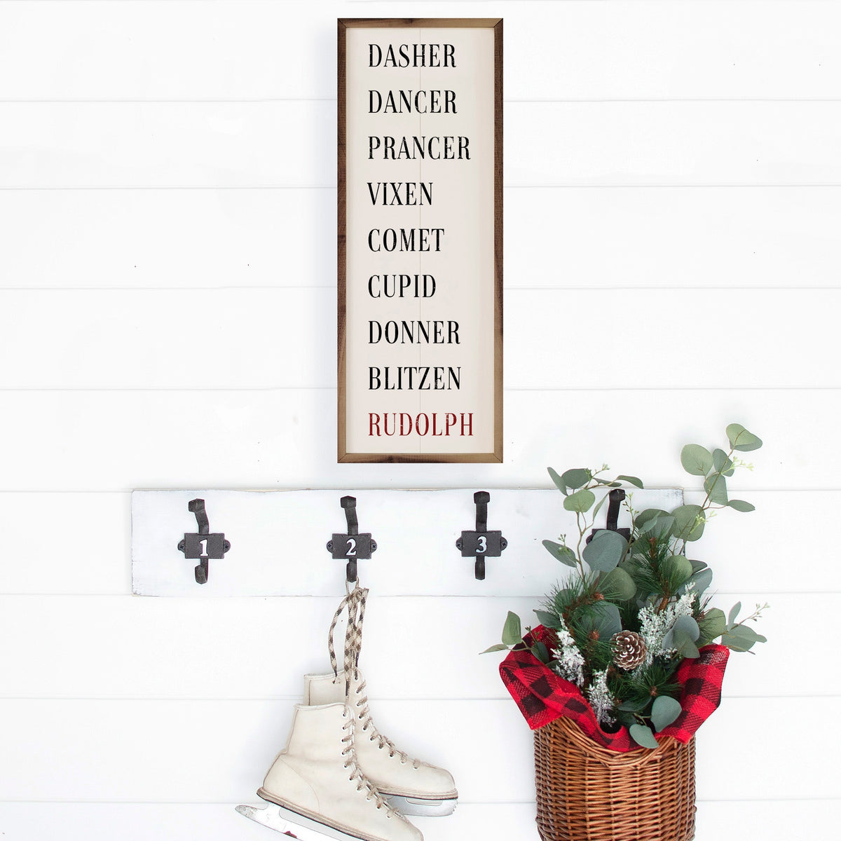 Santa's Reindeer White 2 Printed and Framed Wall Sign
