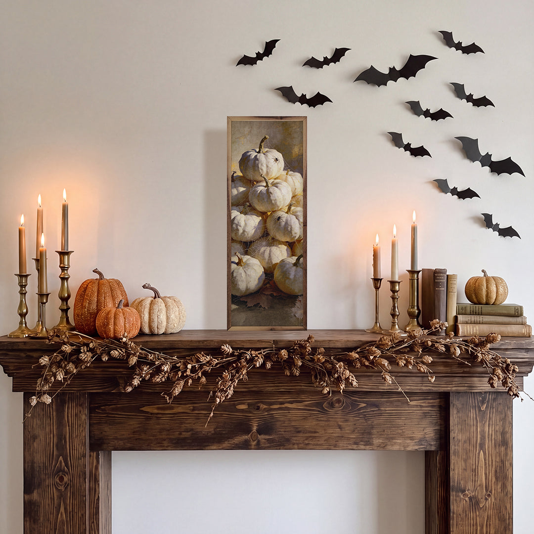 Spiders Across Pumpkins Printed and Framed Wall Sign