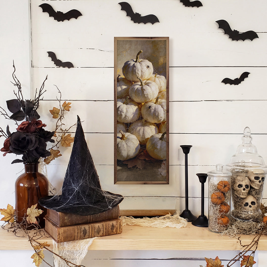 Spiders Across Pumpkins Printed and Framed Wall Sign