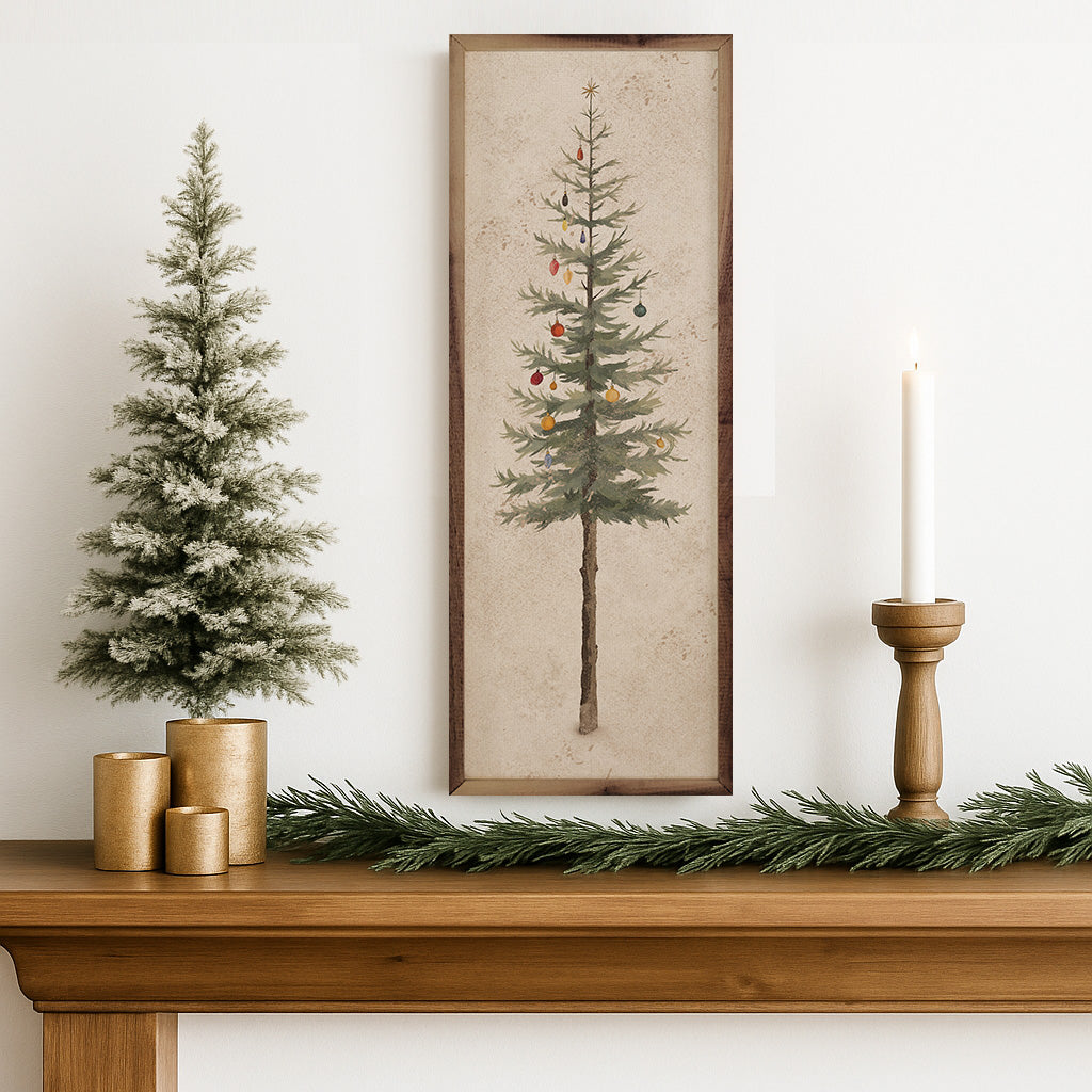 Vintage Holiday Tree Printed and Framed Wall Sign