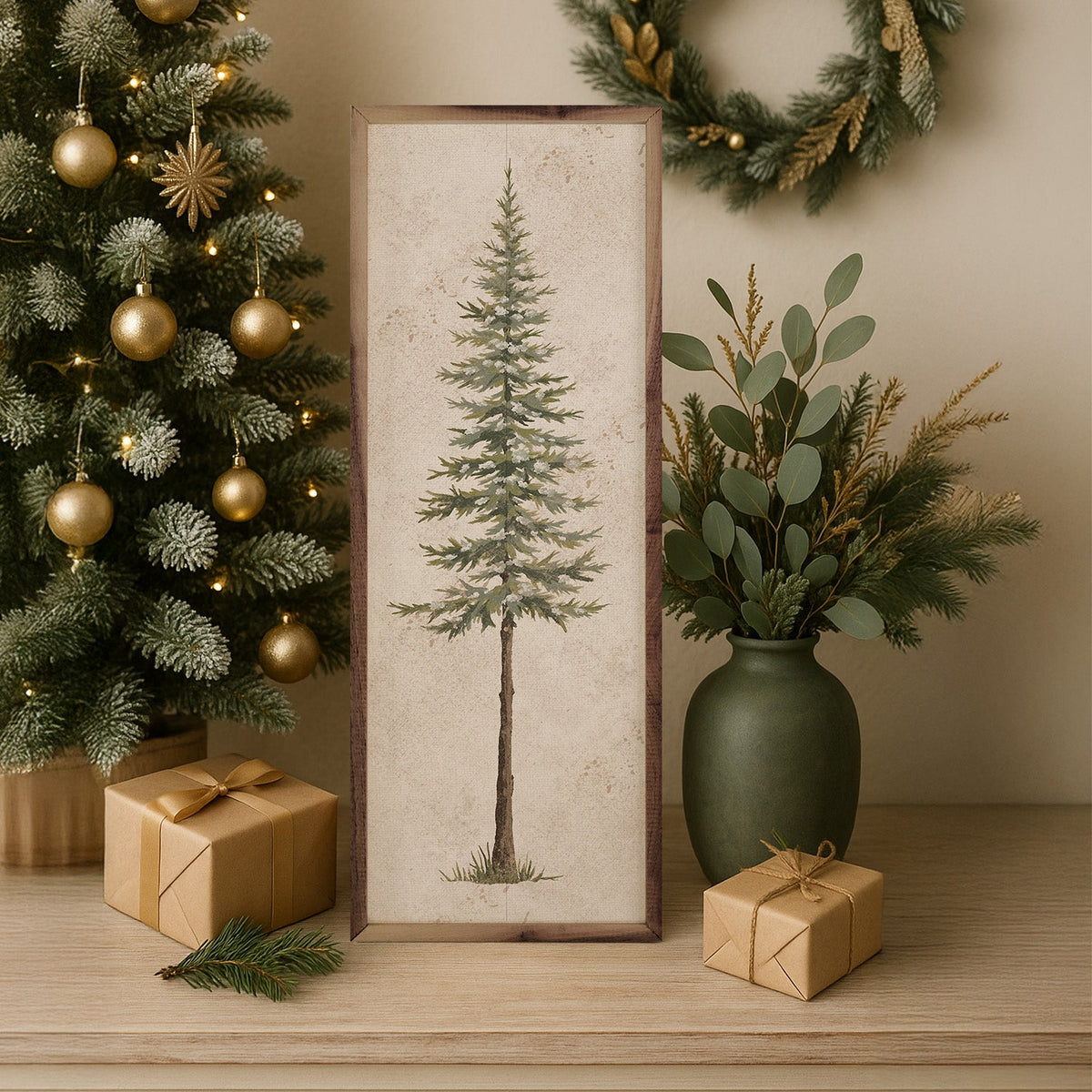 Vintage Pine Tree Printed and Framed Wall Sign