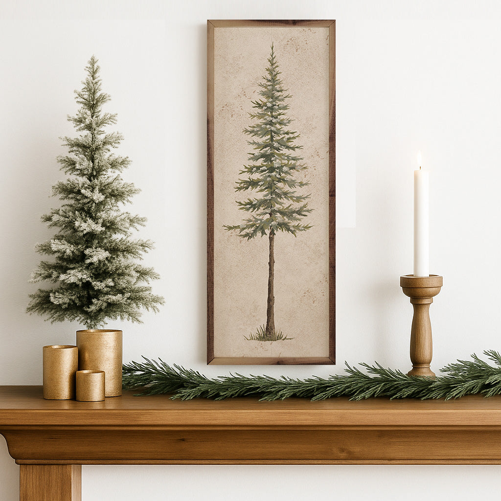 Vintage Pine Tree Printed and Framed Wall Sign