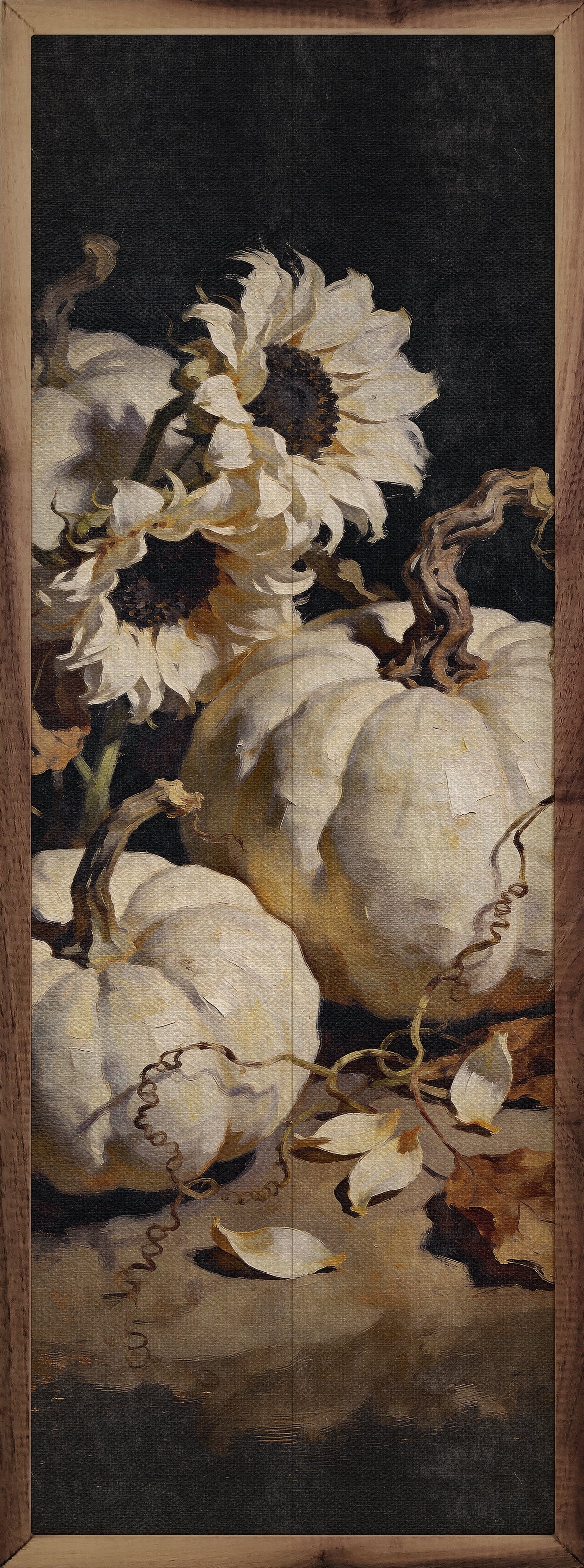 White Pumpkins And Sunflowers Printed and Framed Wall Sign