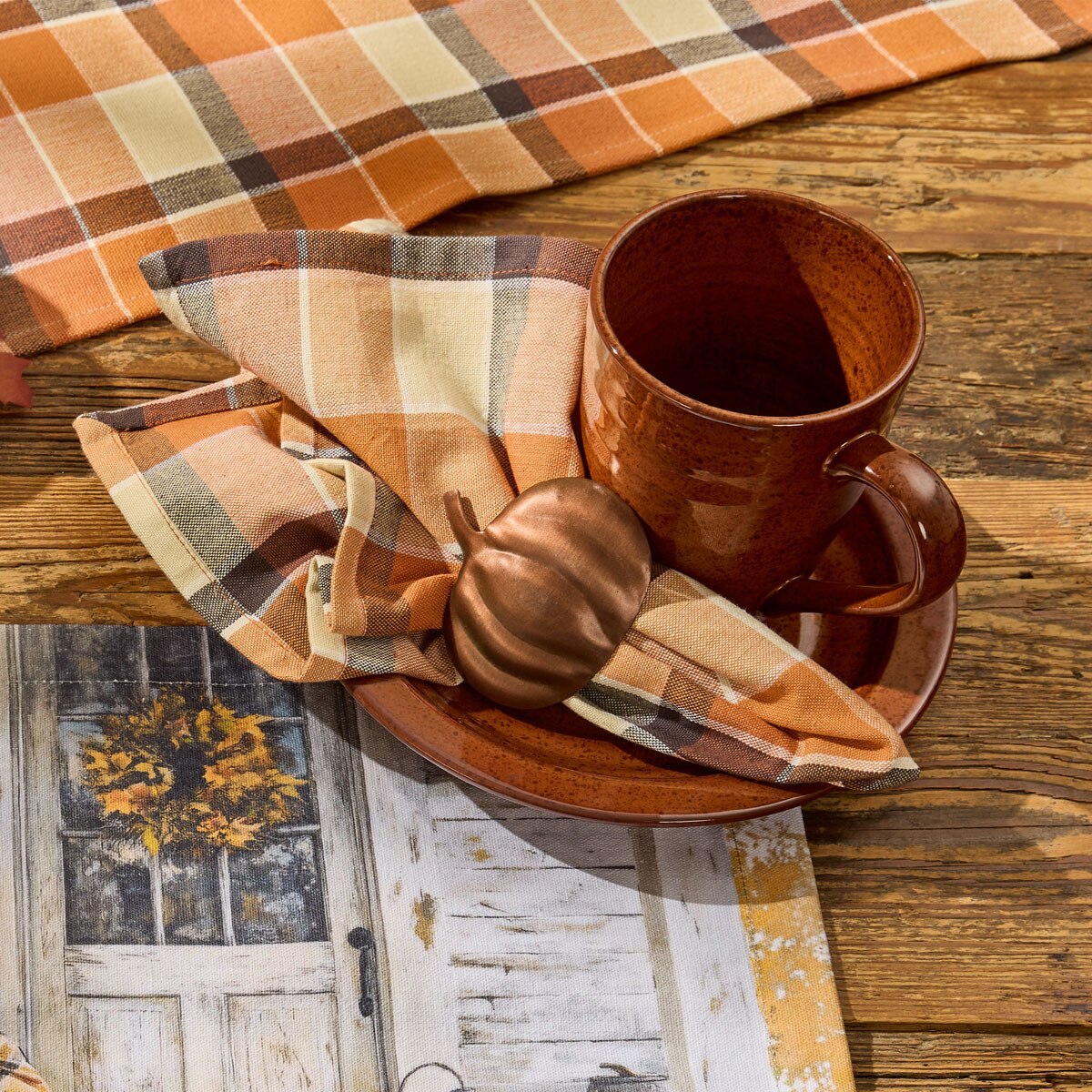 Rustic Fall Porch Plaid Napkin Set of 2
