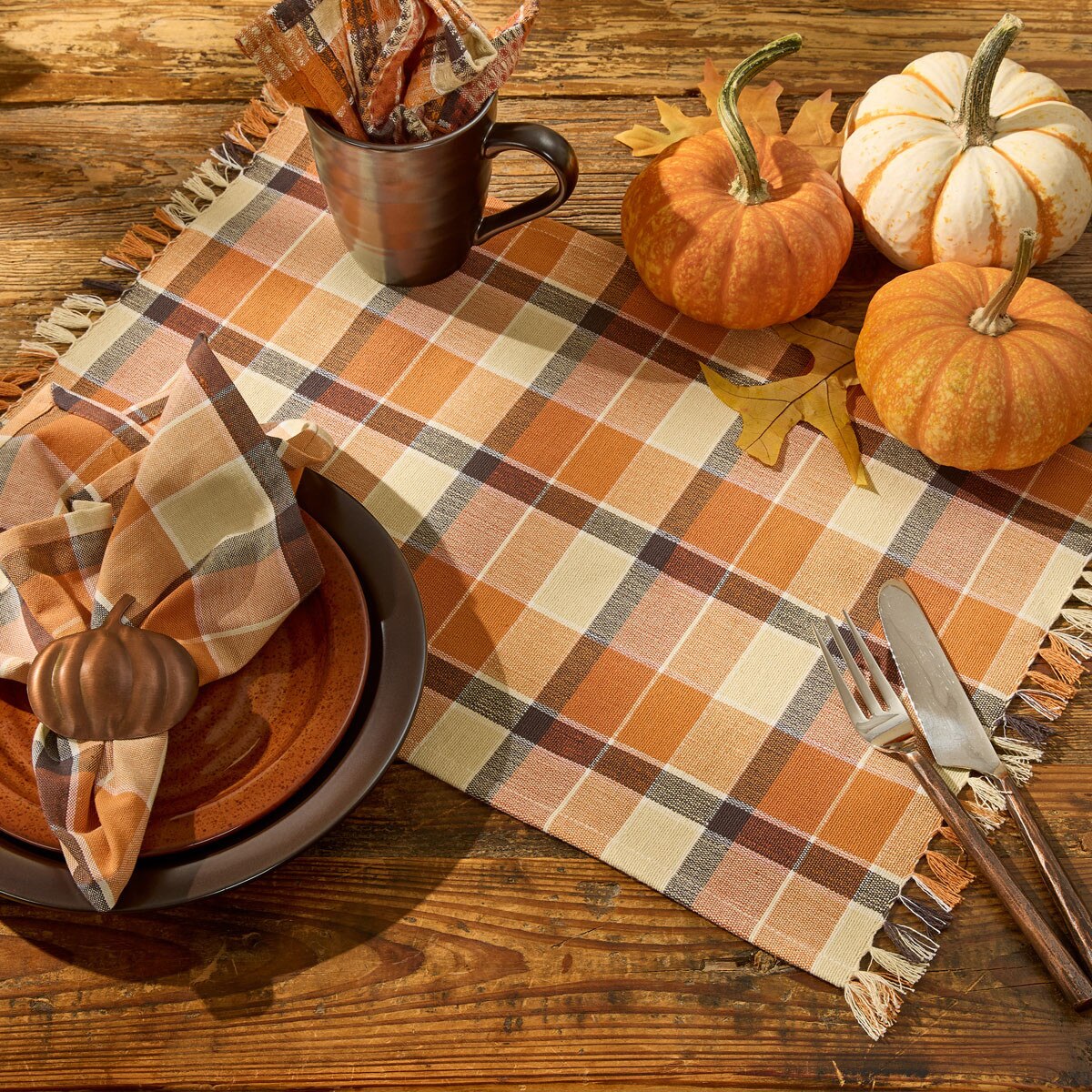 Rustic Fall Porch Plaid Napkin Set of 2
