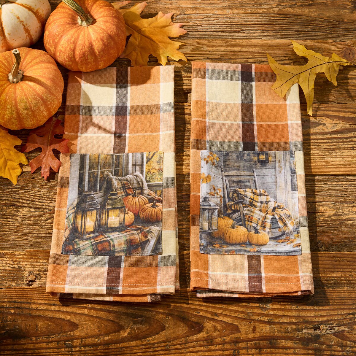 Rustic Fall Porch Patch Lantern Dishtowel Decorative