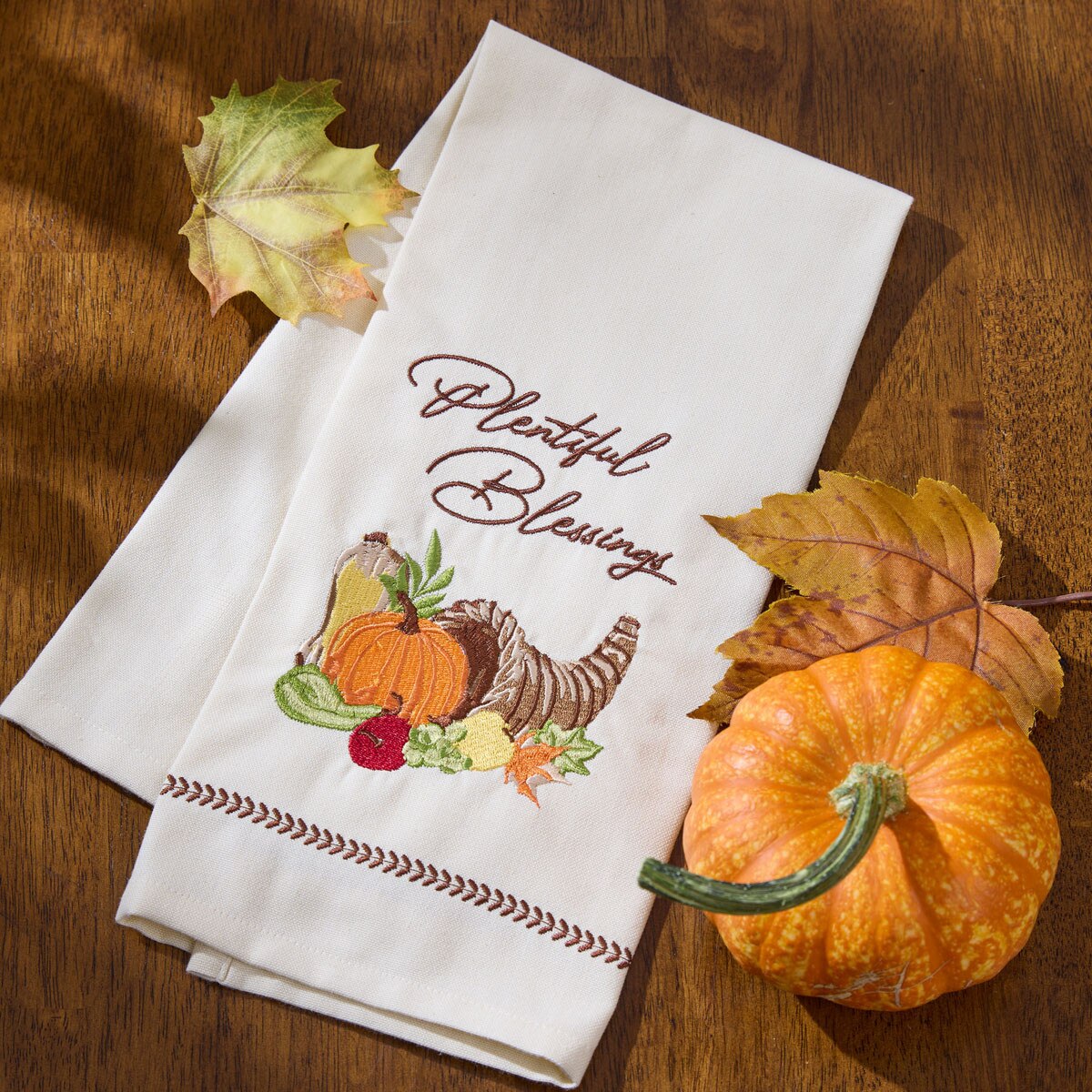 Cornucopia Embroidered Dishtowel Decorative